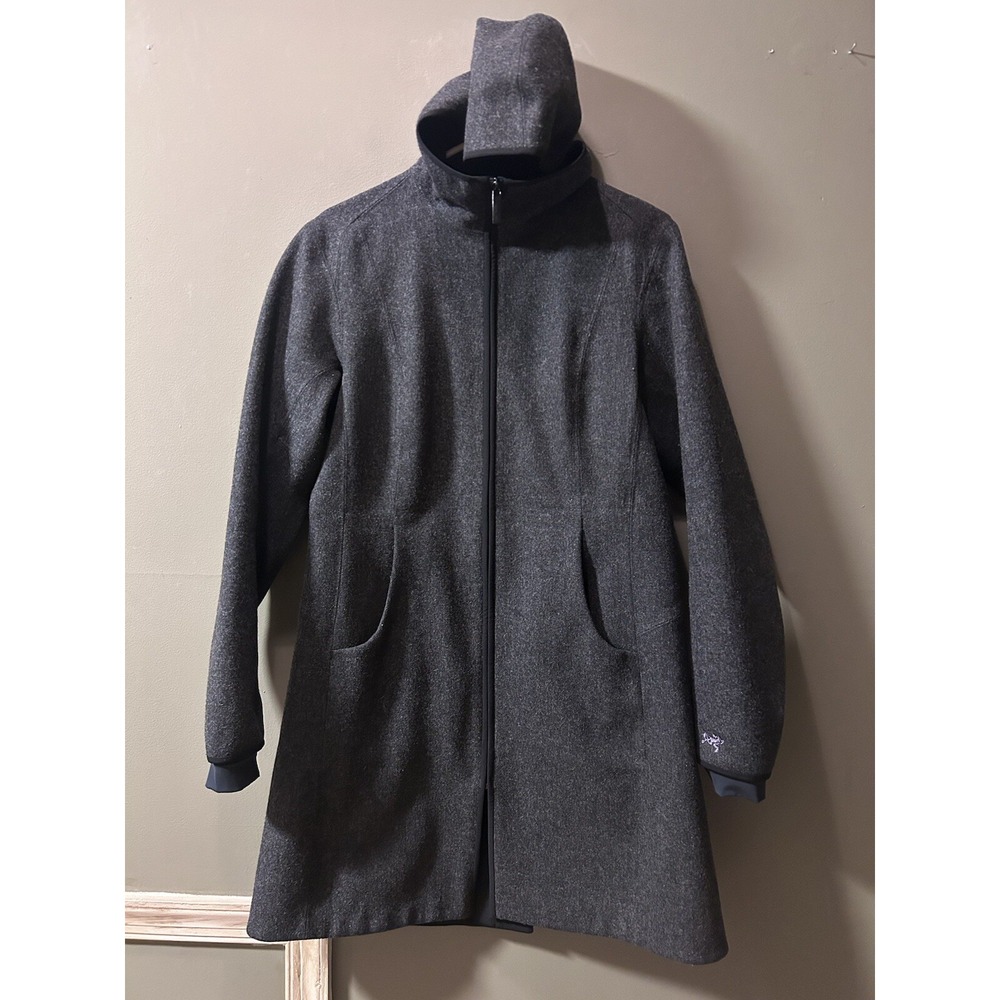 Arc'teryx Lanea Hooded Wool Midi Coat Dark Gray Women's Size Med Slim Fit
